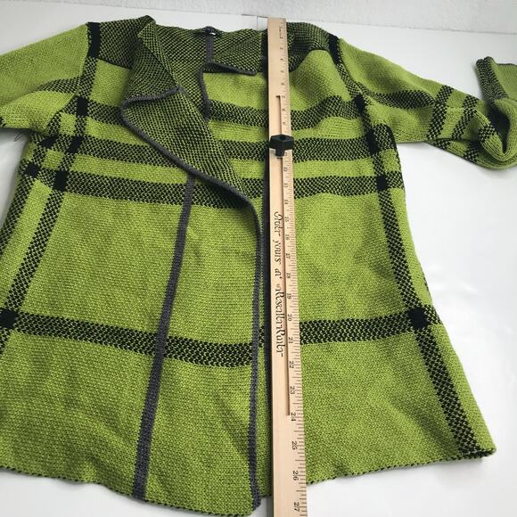 VEX Collection Sweater Womens Large Green Black Plaid Cardigan Open Front Knit - Picture 7 of 7